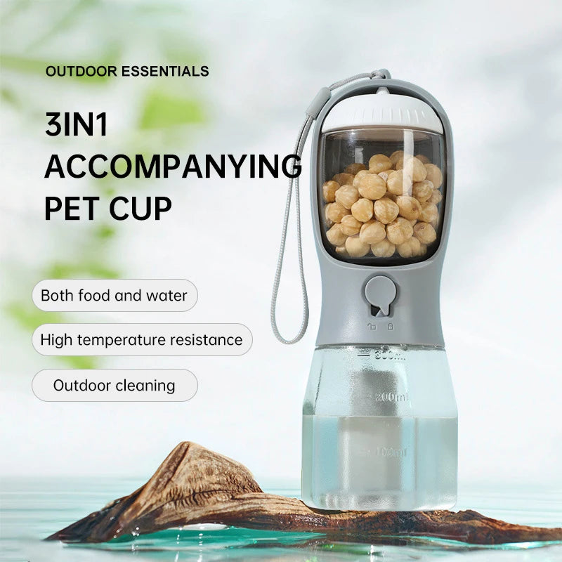 3 in 1 Travel Portable Dog Feeder Pet Water Dispenser Drinking Bottle Food Container with Poop Bag for Puppy Outdoor Walking