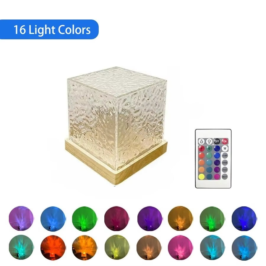 16 Colors Ocean Wave Projector Light Water Ripple Night Light Mood Lighting Ambient Cube Luminorthe Bedroom Playroom Living Room