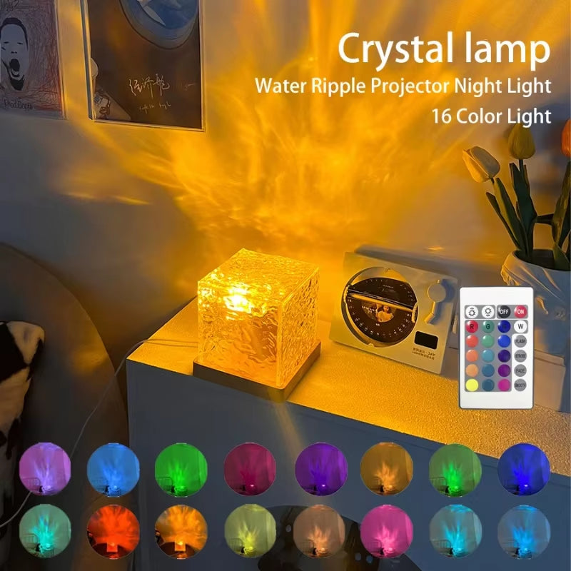 16 Colors Ocean Wave Projector Light Water Ripple Night Light Mood Lighting Ambient Cube Luminorthe Bedroom Playroom Living Room