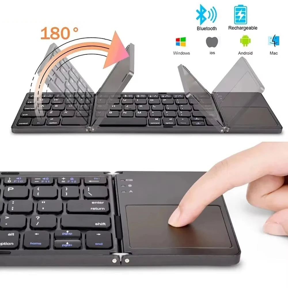 Wireless Folding Keyboard Bluetooth Keyboard with Touchpad for Windows Android IOS Phone Multi-Function Button Mini Keyboard