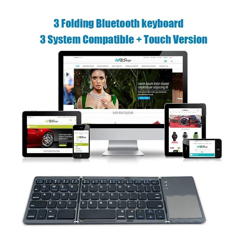 Wireless Folding Keyboard Bluetooth Keyboard with Touchpad for Windows Android IOS Phone Multi-Function Button Mini Keyboard