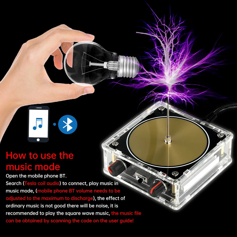 AC110-220V Input Dual Mode Music Tesla Coil Music Box Artificial Lightning Touchable Audio Input Bluetooth DIY Electronic Kit